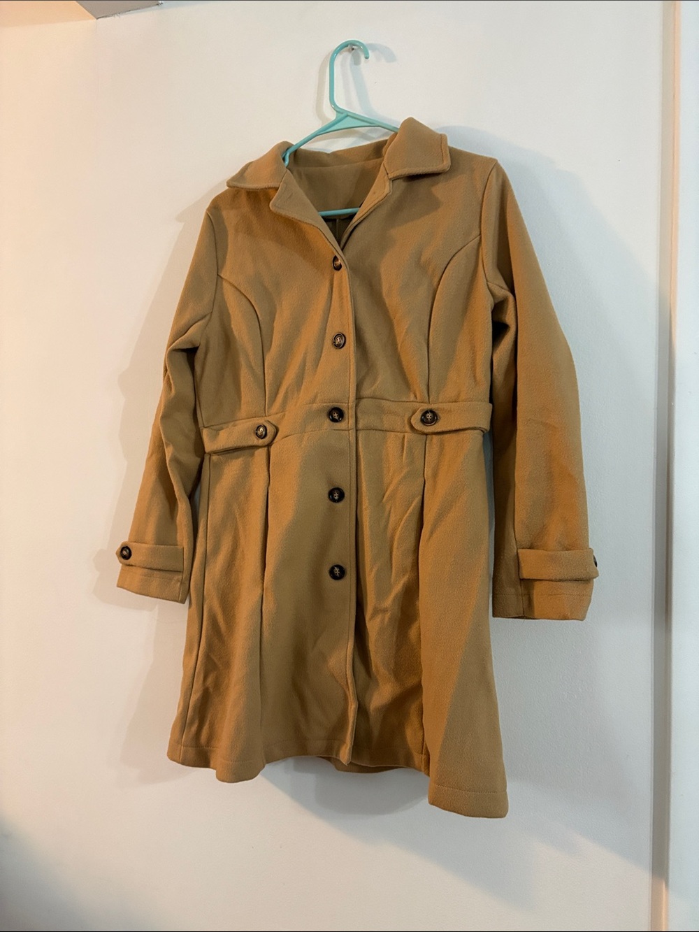 Women’s Tan Long Button Front Coat - Unbranded
